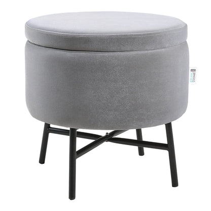 Contemporary Velvet Storage Ottoman with Metal Legs