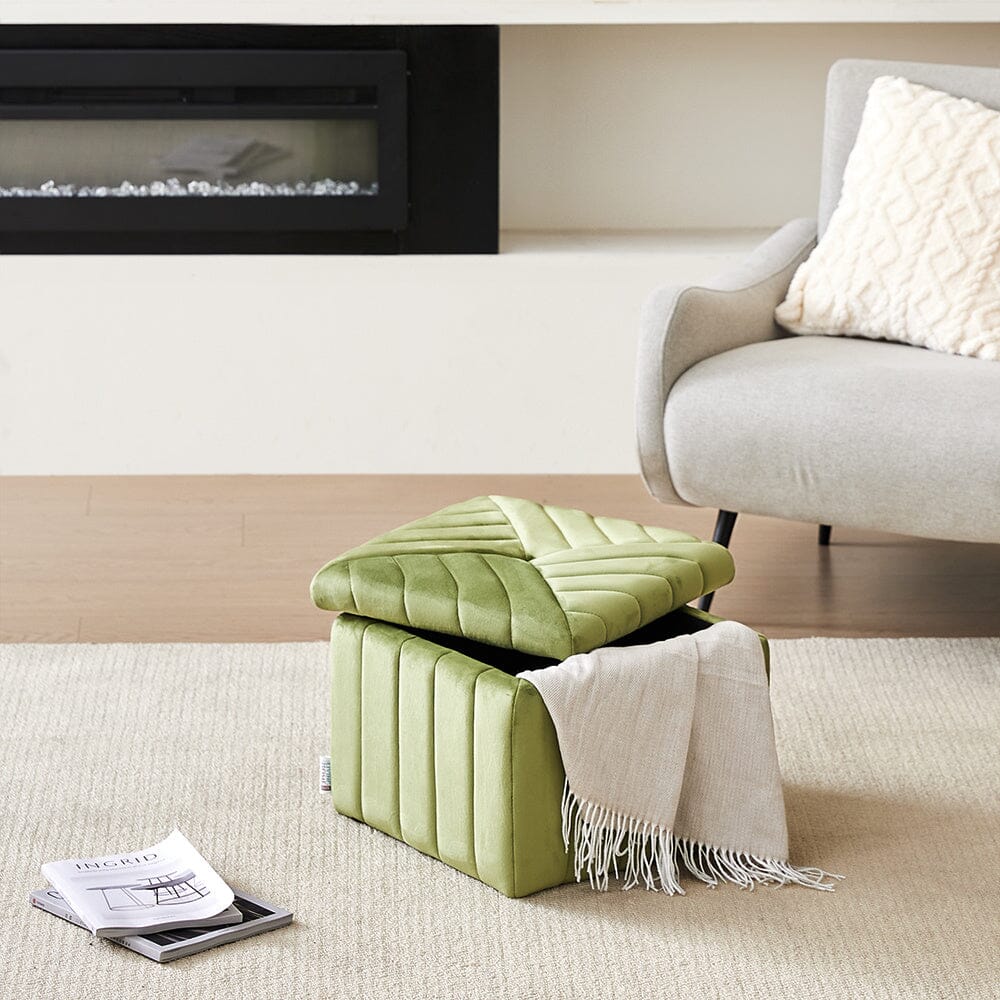 Upholstered Velvet Storage Ottoman Footstool