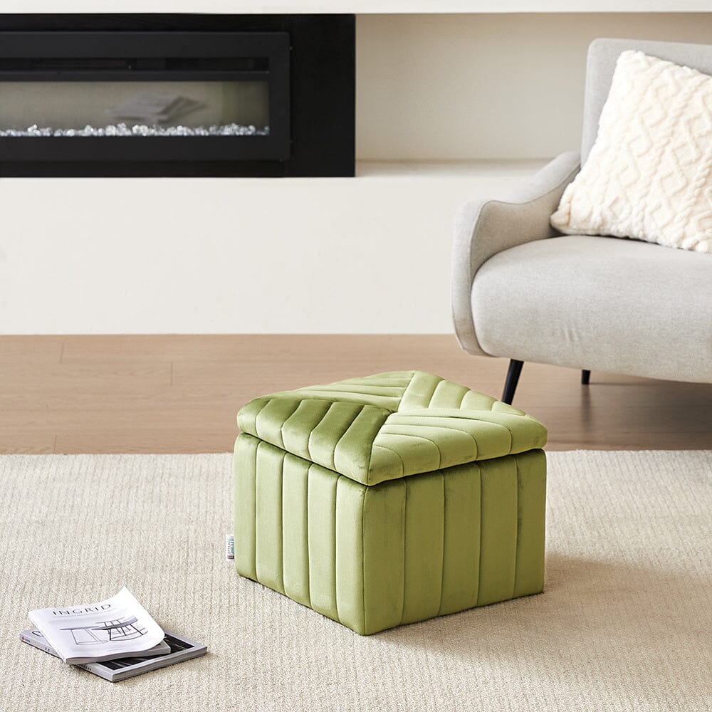 Upholstered Velvet Storage Ottoman Footstool