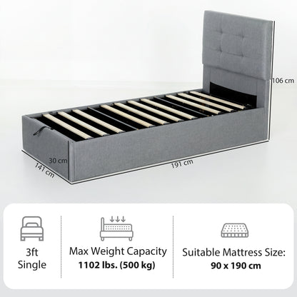 HOMCOM 3ft Single Ottoman Bed with Gas Lift Storage - Grey