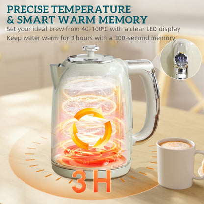 HOMCOM Polished Retro 40-100Â°C Kettle and Toaster Set - Grey