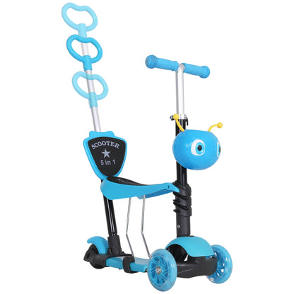 HOMCOM Adjustable Kids Toddler Scooter, with Removable Seat, Back Handle, Blue