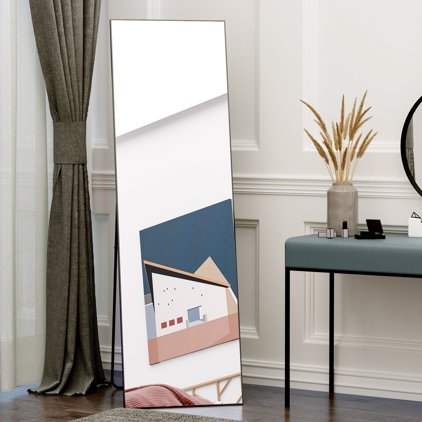 HOMCOM Full Length Dressing Mirror, Floor Standing or Wall Hanging, Aluminium Alloy Framed Full Body Mirror for Bedroom, Living Room, 50 x 161.5cm, Black