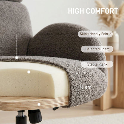 HOMCOM Swivel Armchair and Footstool Set, Height Adjustable Accent Chair with Adjustable Headrest, Rocking Function, Grey