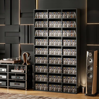 HOMCOM 835 CD/500 DVD Storage Unit, Blu-ray Media Storage Shelf with 27 Compartments and 21 Adjustable Shelves, Black