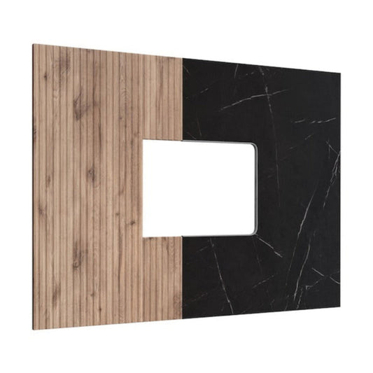 Decorative wall panel with wooden and black marble design on a white background