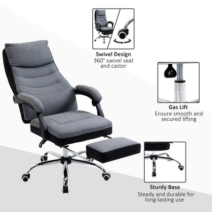 Vinsetto Office Chair, Executive Desk Chair 135¡ Reclining Computer Chair with Adjustable Height, Retractable Footrest and Swivel Wheels, Grey