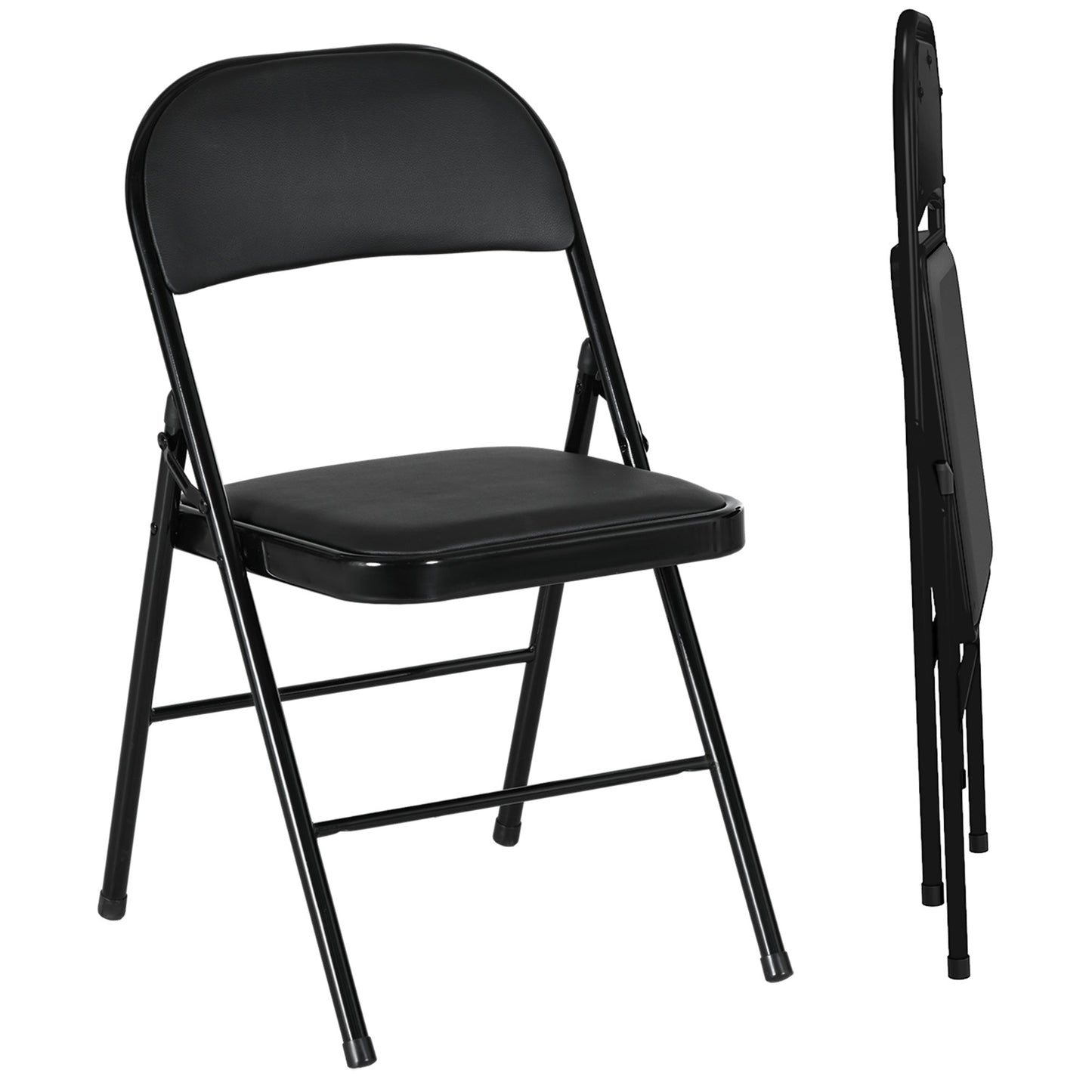 HOMCOM Set of Two Cushioned Folding Chairs - Black
