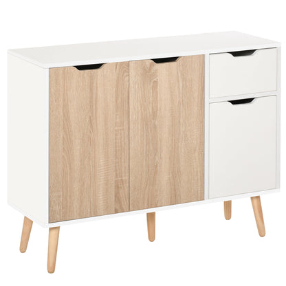 HOMCOM Sideboard Floor Standing Storage Cabinet with Drawer for Bedroom, Living Room, Home Office, Natural