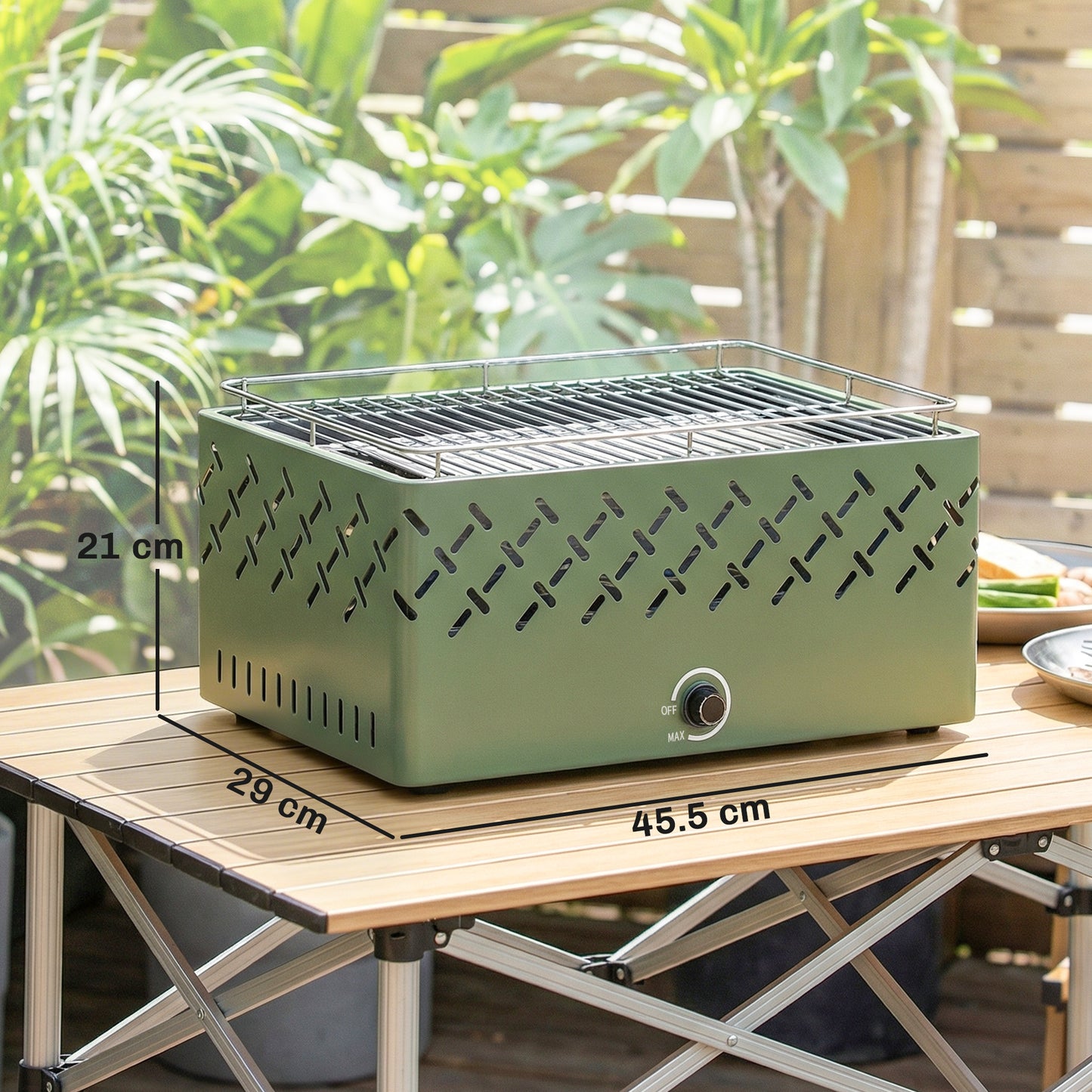 Outsunny Portable Charcoal BBQ Grill, Battery Powered Barbecue Grill with Built-in Fan for Camping Picnic, Light Green
