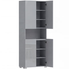 HOMCOM 180 cm Tall Kitchen Cupboard, Pantry Storage Cabinet with Soft Close Doors and Adjustable Shelves, High Gloss Grey