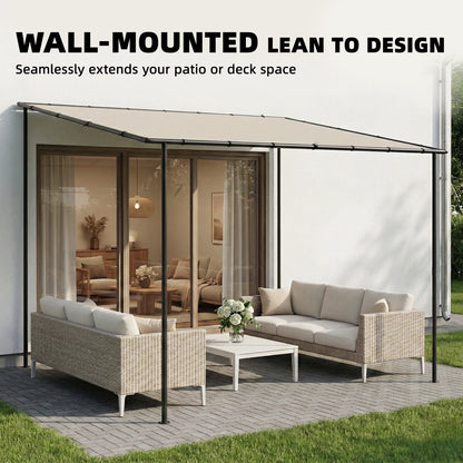 Outsunny 3 x 2 m Lean to Garden Pergola, Metal Frame Gazebo Pergola with UPF30+ Protection, Sloped Roof, Drainage Holes, Cream
