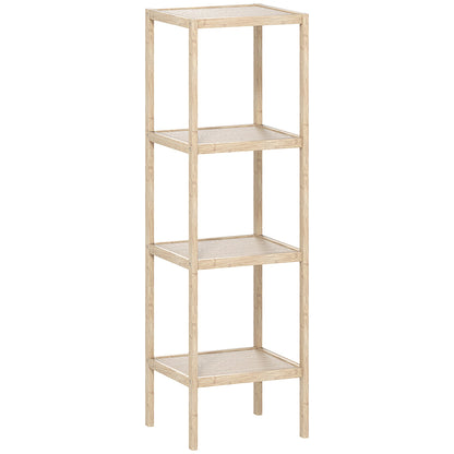 HOMCOM Four-Tier Bamboo Bathroom Shelf - Natural Finish