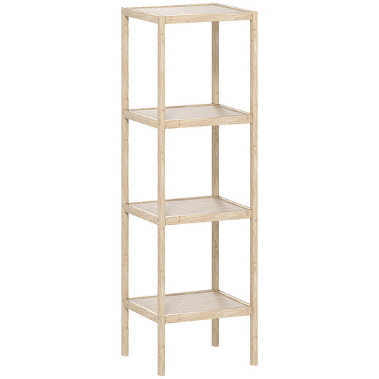 HOMCOM Four-Tier Bamboo Bathroom Shelf - Natural Finish