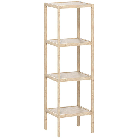 HOMCOM Four-Tier Bamboo Bathroom Shelf - Natural Finish