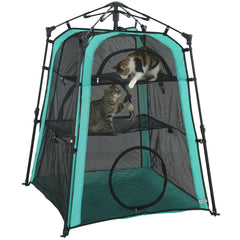 PawHut Cat Tent, 3-Tier Portable Pet Tent for Indoor Outdoor, Cat House with Multi-Door, Carry Bag, Breathable Mesh