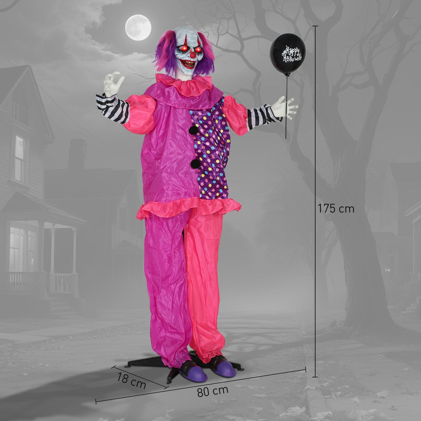 Outsunny 5â²7â³ Scary Animated Clown Decoration - Pink/Purple