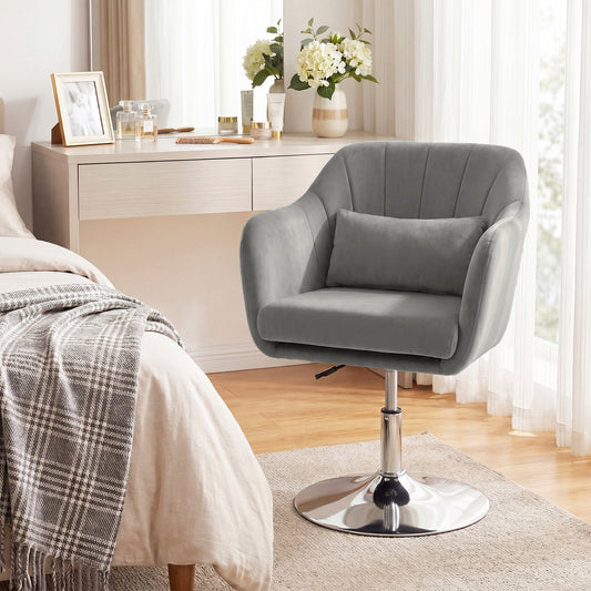 HOMCOM Retro Velvet Swivel Tub Chair with Steel Frame, Cushion Seat, Grey