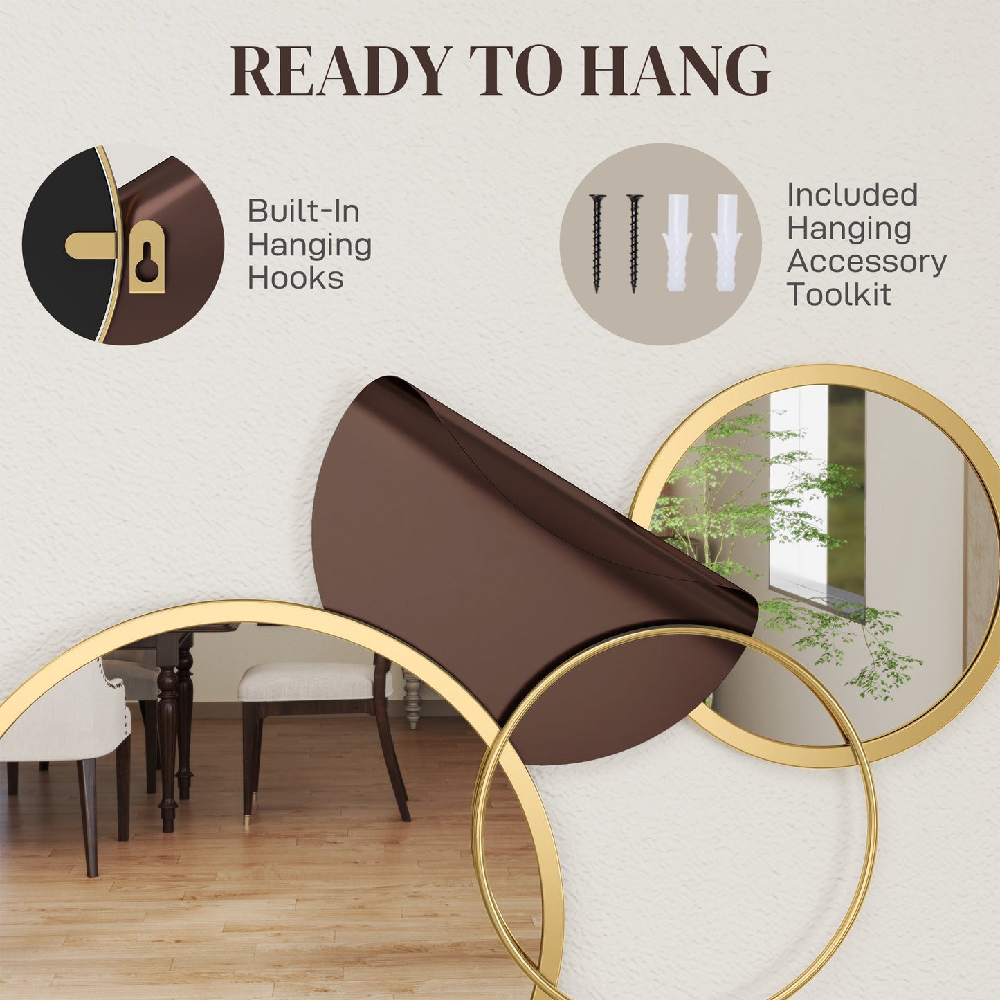 HOMCOM Metal Wall Art, Modern Decorative Mirror Decor, Hanging Home Wall Decoration for Living Room Bedroom Dining Room, Gold Tone