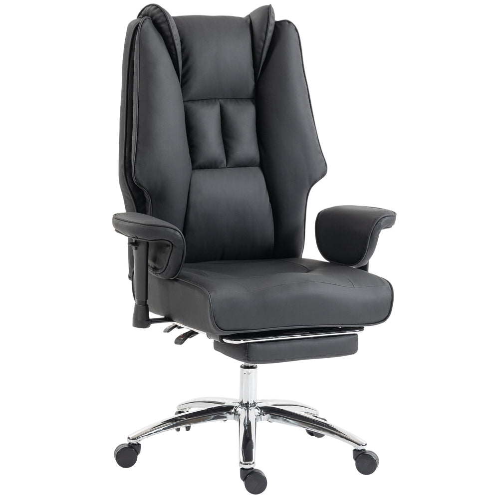 HOMCOM Executive Office Chair, Reclining Desk Chair with Footrest, Adjustable Armrests, Pet Friendly Faux Leather, Black