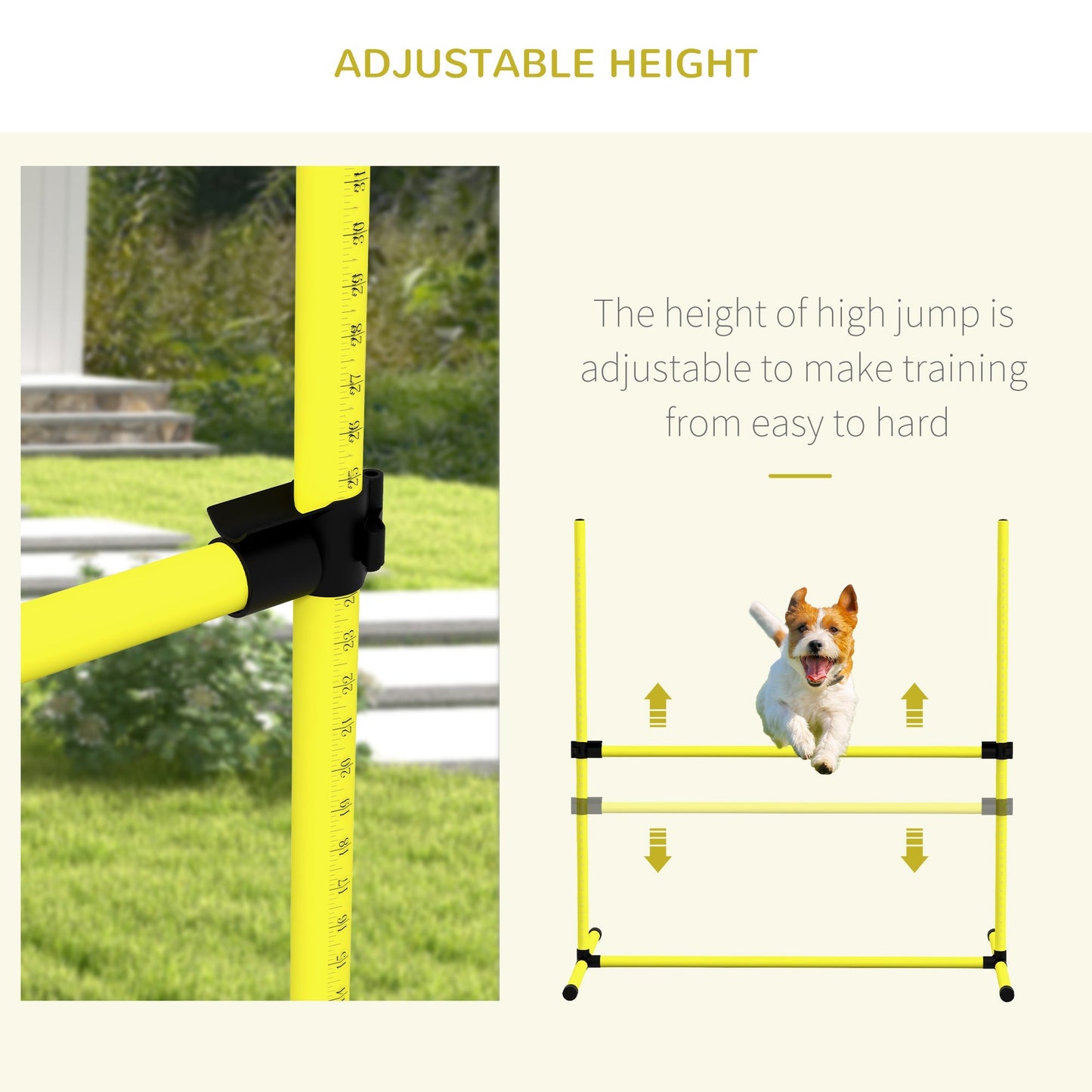 PawHut 4 Pieces Dog Agility Training Equipment, Adjustable Height Jumps Hurdle with Carrying Bag for Outdoor, Yellow