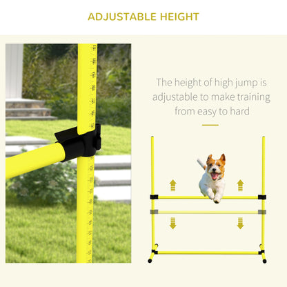 PawHut 4 Pieces Dog Agility Training Equipment, Adjustable Height Jumps Hurdle with Carrying Bag for Outdoor, Yellow