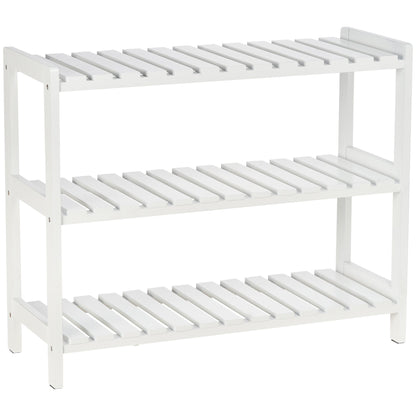 HOMCOM 3-Tier Shoe Rack Wood Frame Slatted Shelves Spacious Open Hygienic Storage Home Hallway Furniture Family Guests 70L x 26W x 57.5H cm - White