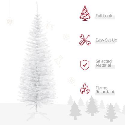 HOMCOM 5ft Unlit Artificial Christmas Tree, Pencil Slim Xmas Tree with Solid Stand and Realistic Branches, White