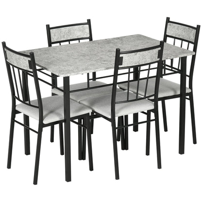 HOMCOM Five-Piece Marble Effect Dining Table Set - Grey/Black