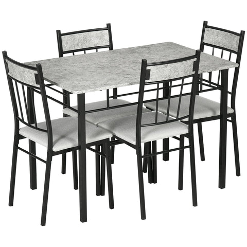 HOMCOM Five-Piece Marble Effect Dining Table Set - Grey/Black