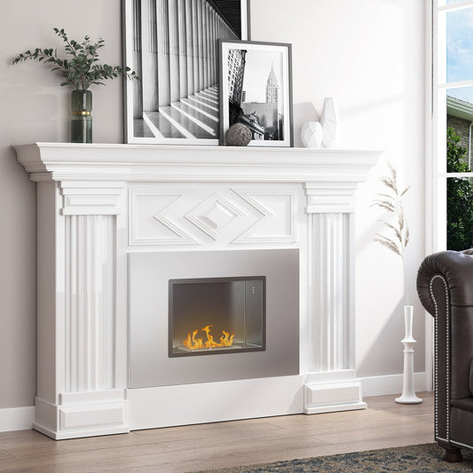 HOMCOM Wall Mounted Ethanol Fireplace, Stainless Steel Bioethanol Heater Stove Fire with 1.2L Tank, 3 Hour Burning Time, 78 x 54 cm, Silver