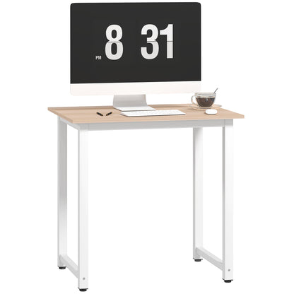 HOMCOM Computer Desk, Writing Table, 80 x 60 x 76cm Workstation for Home Office, Study with Metal Frame, Simple Assembly, White
