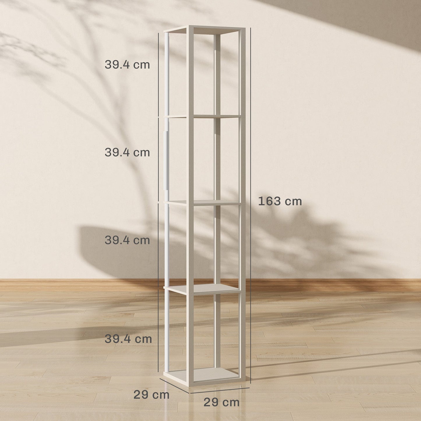 HOMCOM RGB LED Floor Lamp with Shelves, Modern Dimmable Standing Lamp with Remote Control, Adjustable Brightness & Speed for Living Room, Bedroom, Office, Oak