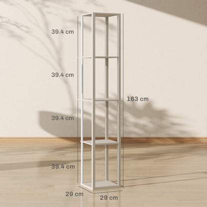 HOMCOM RGB LED Floor Lamp with Shelves, Modern Dimmable Standing Lamp with Remote Control, Adjustable Brightness & Speed for Living Room, Bedroom, Office, Oak