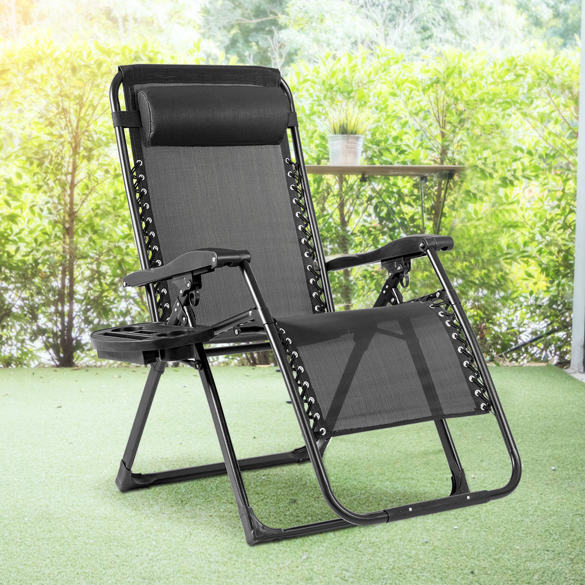 Zero Gravity Chair with Cup Holder and Breathable Fabric-Black