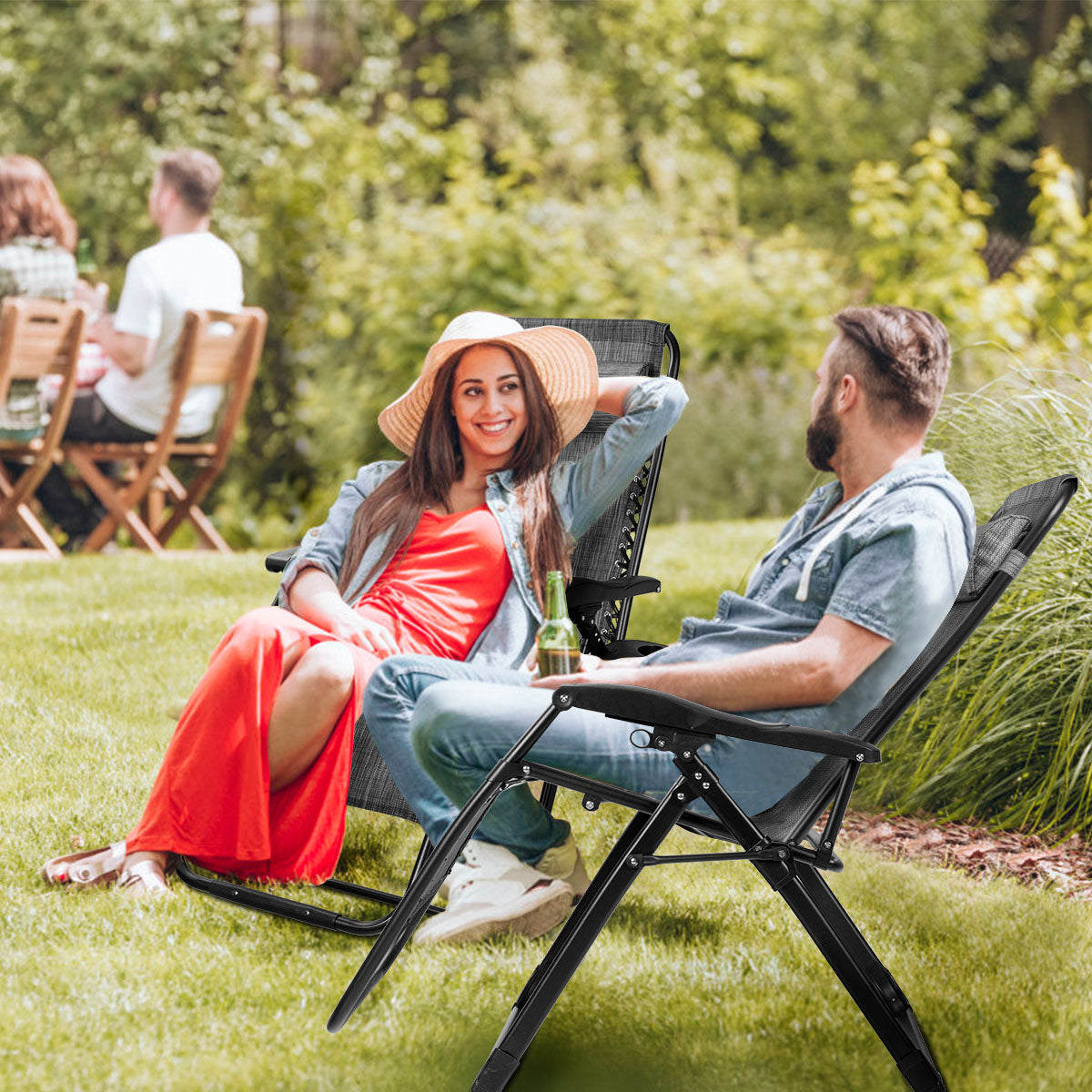 Zero Gravity Chair with Cup Holder and Breathable Fabric-Grey