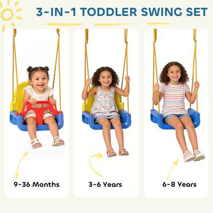 AIYAPLAY 3 in 1 Toddler Swing Set, Folding Child Swing Set with Seat Belt, Adjustable Seat for Outdoor Indoor, Blue