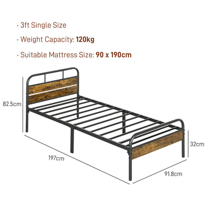 HOMCOM Industrial-Style Single Bed Frame - Black/Brown