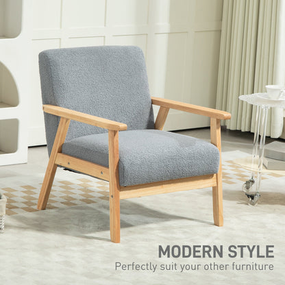 HOMCOM Modern Armchair, Cashmere Upholstered Sofa with Solid Wood Legs and Wide Seat, Accent Chair for Living Room Bedroom Office, Grey