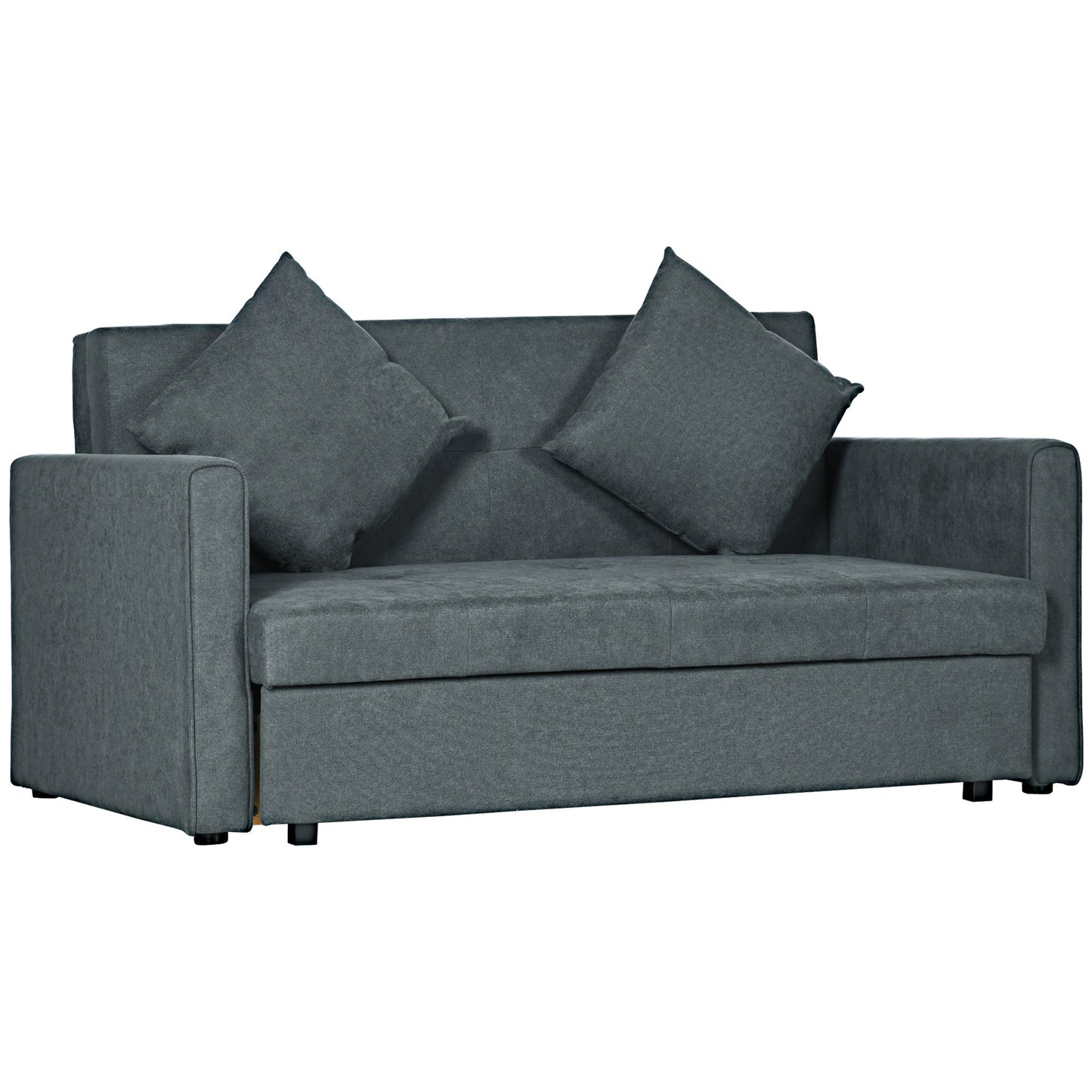 HOMCOM 2 Seater Sofa Bed, Convertible Bed Settee, Modern Velvet Loveseat Sofa Couch with 2 Cushions, Hidden Storage for Living Room, Guest Room, Dark Grey