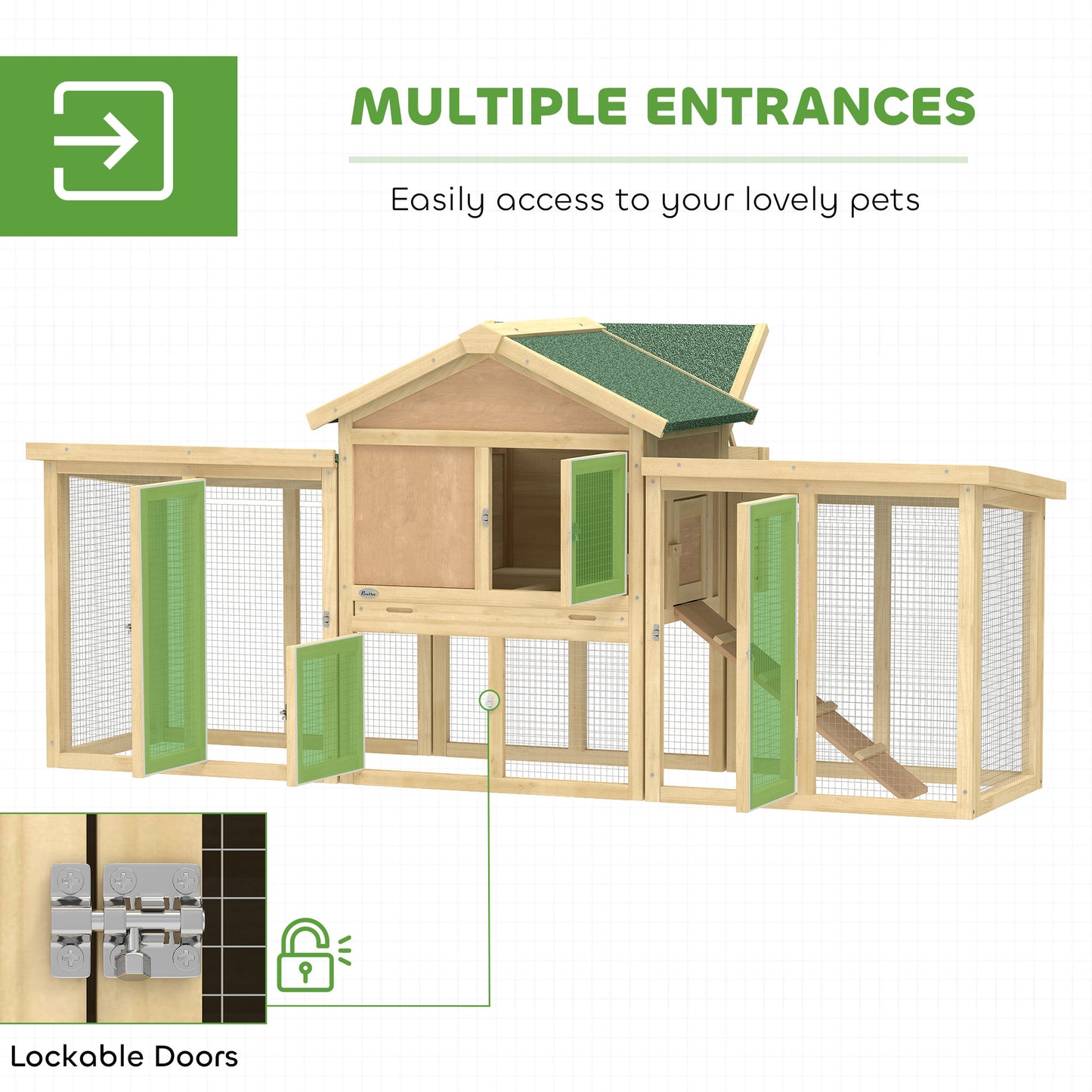 PawHut Large Chicken Coop, Wooden Outdoor Chicken Cage Poultry Hen House with Nesting Box