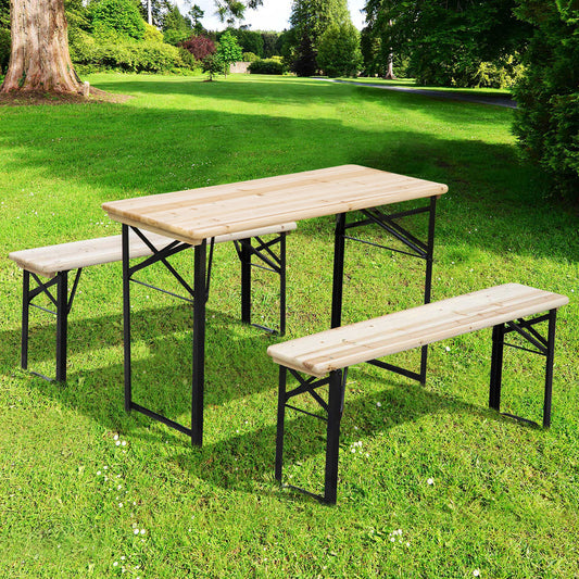 Outsunny Portable Folding Camping Picnic Table and Bench Set Garden BBQ Chairs Stools Trestle Wooden Wood (120cm(L) x 25cm(W) x 46cm(H))