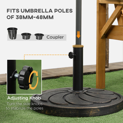 Outsunny 18kg Resin Garden Parasol Base, Round Outdoor Market Umbrella Stand Weight for Poles of Î¦38mm to Î¦48mm, Bronze
