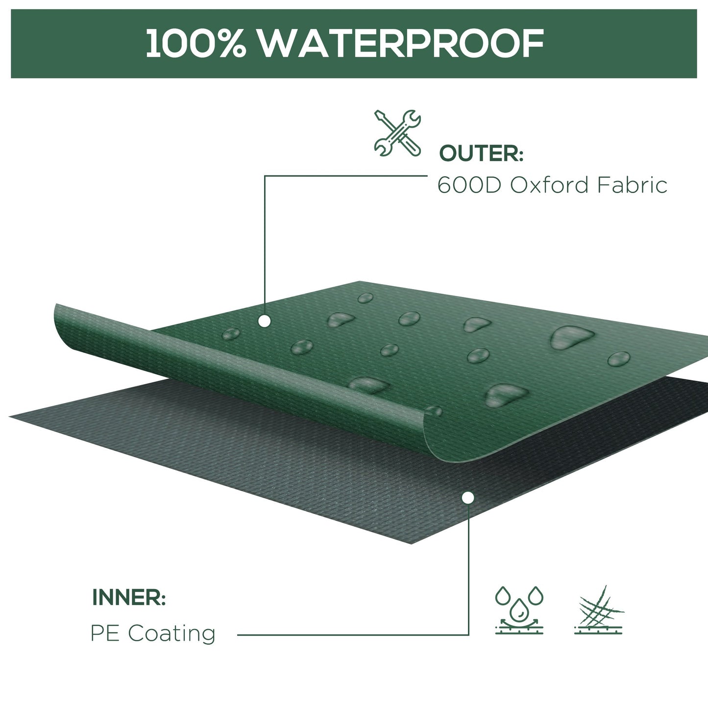 Outsunny Outdoor Garden Furniture Cover Waterproof, Anti-UV 600D Heavy Duty Oxford Fabric Patio Furniture Cover for Rectangular Sofa Table Set, Green, 135 x 135 x 75 cm
