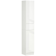 kleankin Luxury Tall Bathroom Cabinet with High Gloss Panel, Sleek White Bathroom Cabinet with Push-to-Open Door, White