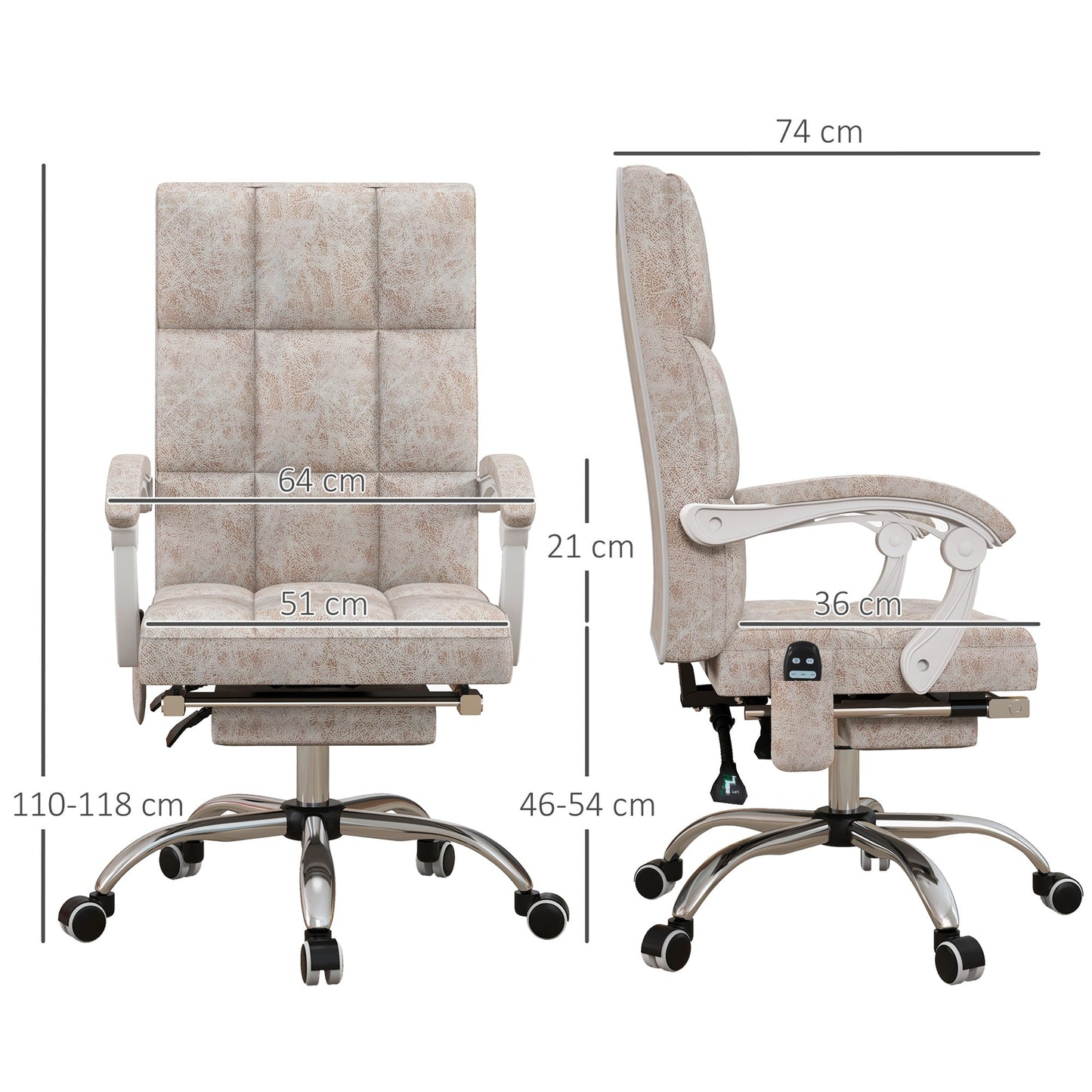 Vinsetto Executive Vibration Massage Office Chair, Microfibre Computer Chair with Armrest, 135Â° Reclining Back, Beige