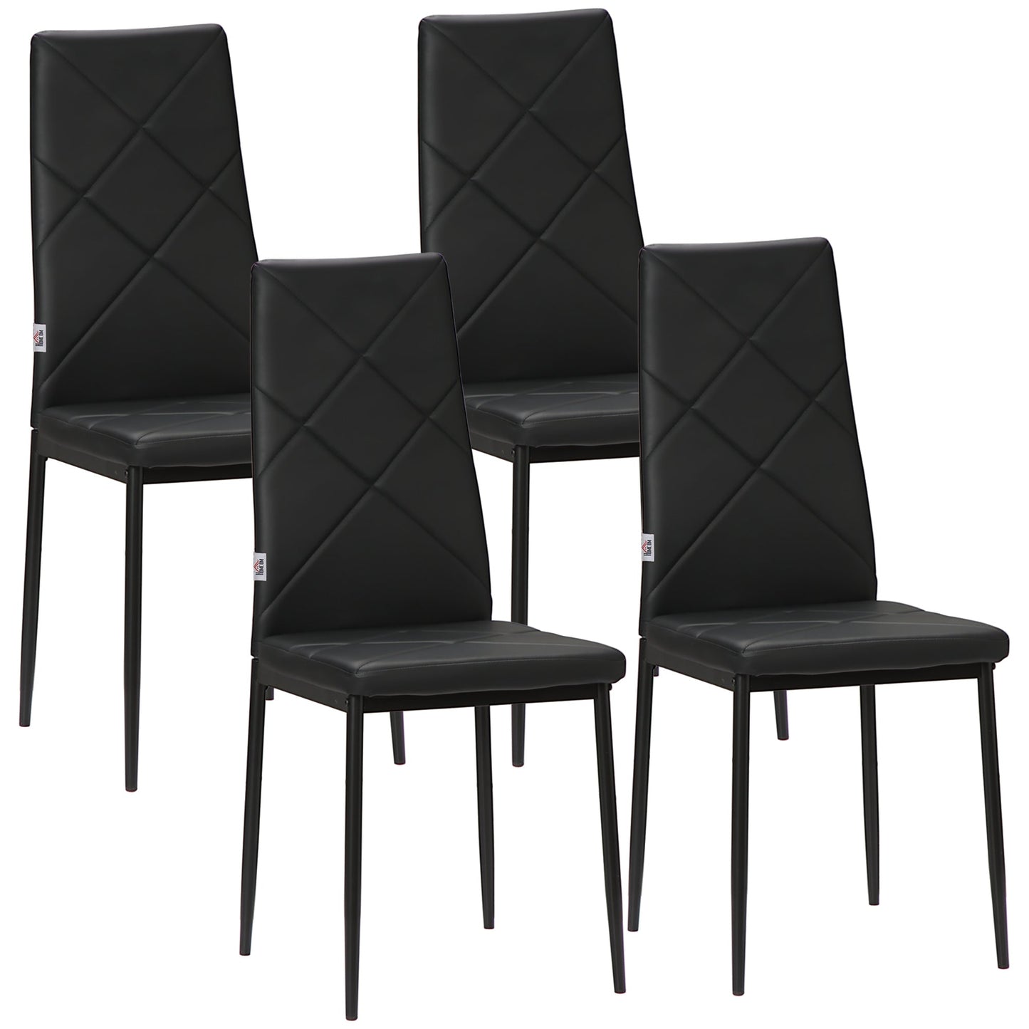 HOMCOM Set of 4 Faux Leather Dining Chairs - Black