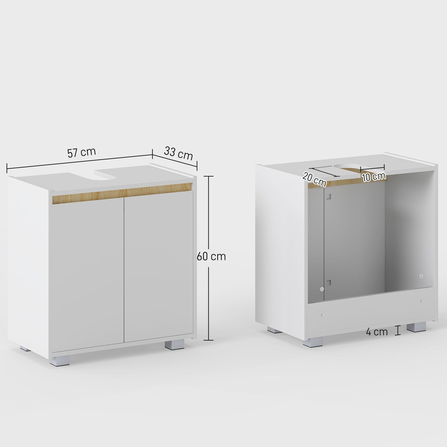 kleankin Modern Bathroom Sink Cabinet, Floor Standing Under Sink Cabinet, Freestanding Storage Cupboard with Double Doors, White