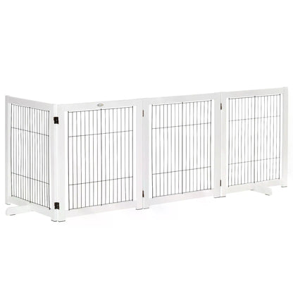 PawHut Freestanding Folding Pet Gate 4 Panels Dog Puppy Barrier with Support Feet