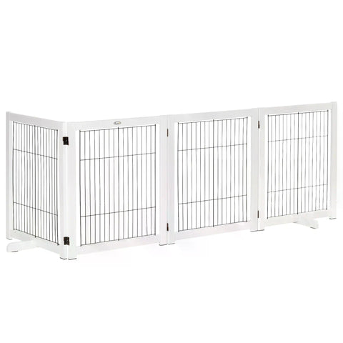 PawHut Freestanding Folding Pet Gate 4 Panels Dog Puppy Barrier with Support Feet